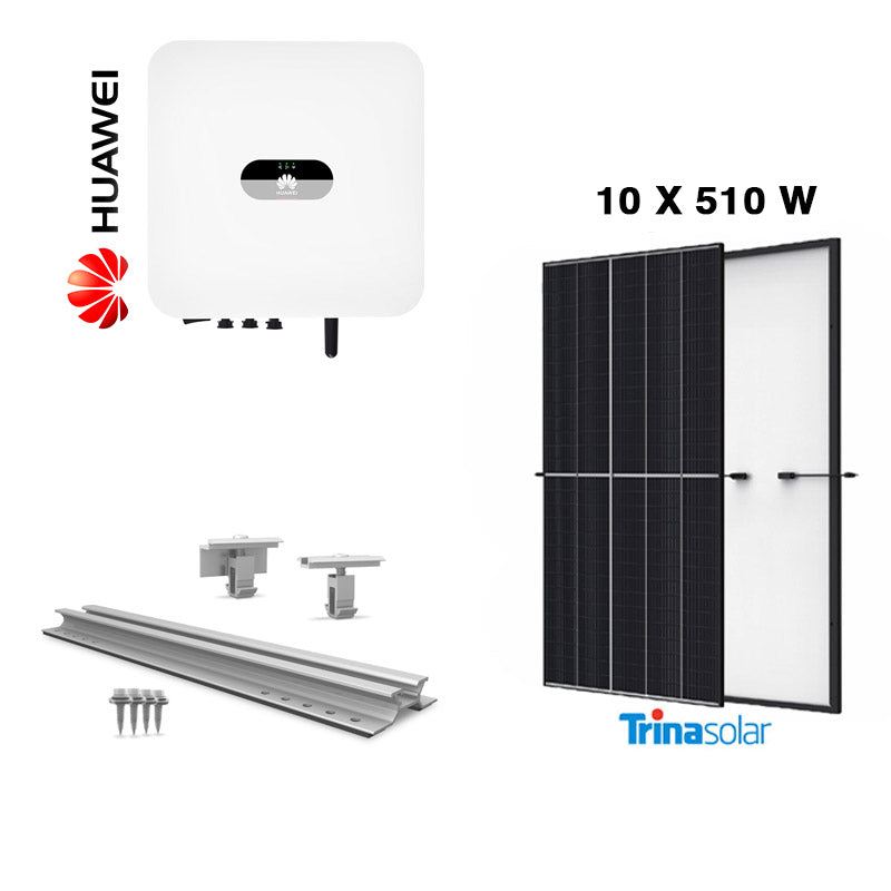 [KIT 5 kW Huawei] Sistem fotovoltaic monofazat on-grid hibrid cu 10 panouri Trina Solar 510 W