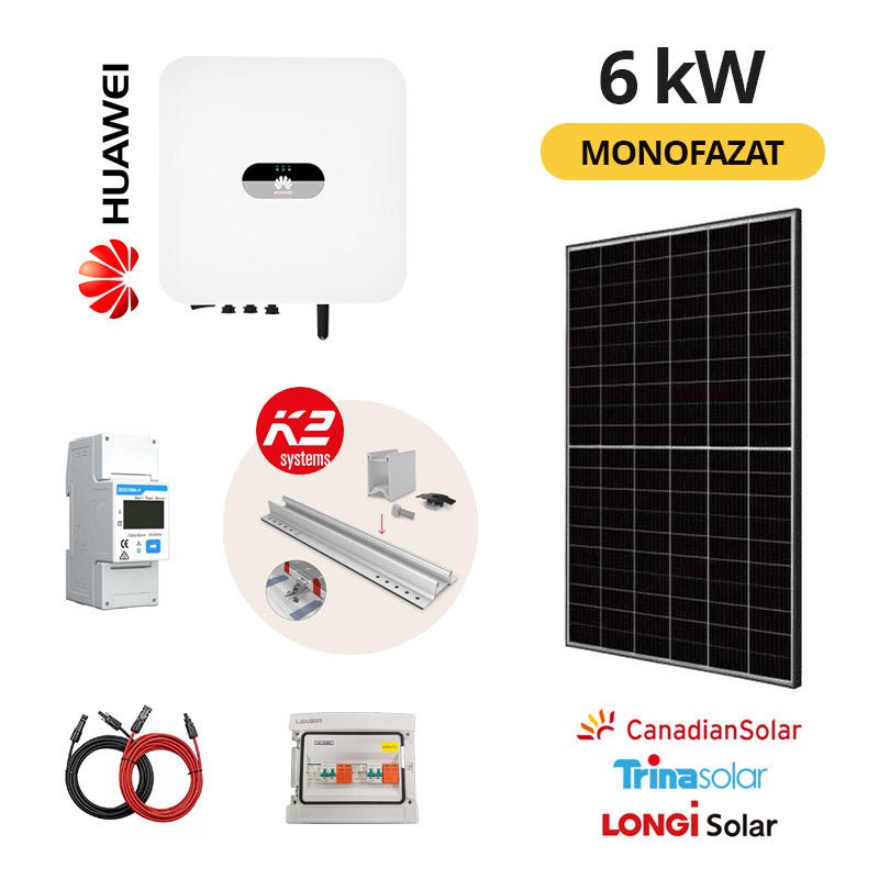 KIT 6 kW, Sistem Fotovoltaic Monofazat, Invertor Hibrid Huawei, Panouri Premium - Giaul
