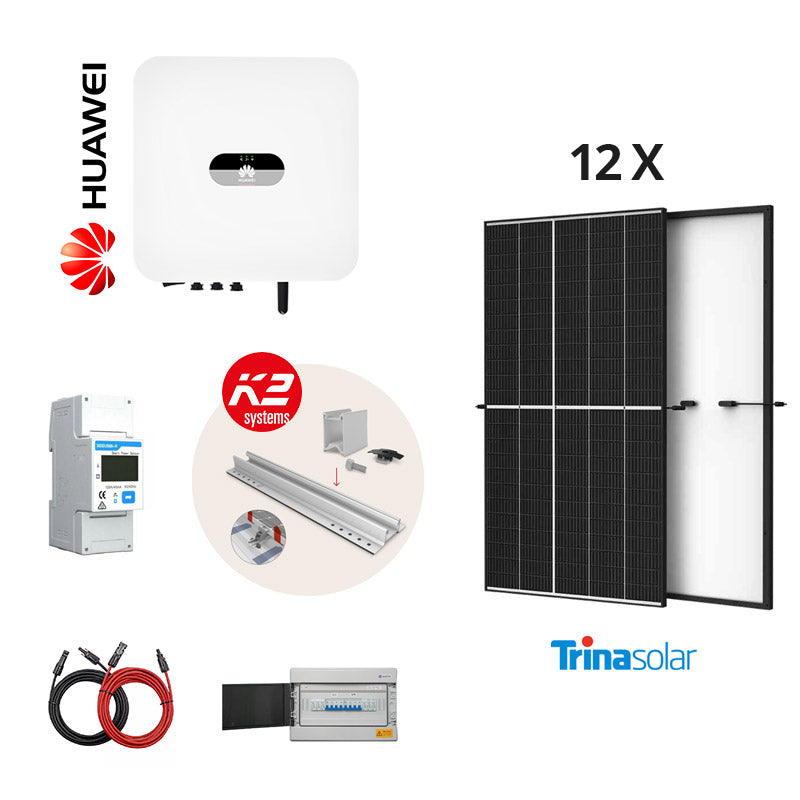 [FULL KIT 6 kW Huawei] Sistem fotovoltaic monofazat on-grid hibrid cu 12 panouri Trina Solar 510 W