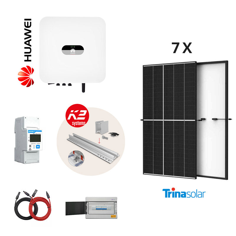 [FULL KIT 3 kW Huawei] Sistem fotovoltaic monofazat on-grid hibrid cu 7 panouri Trina Solar 405 W